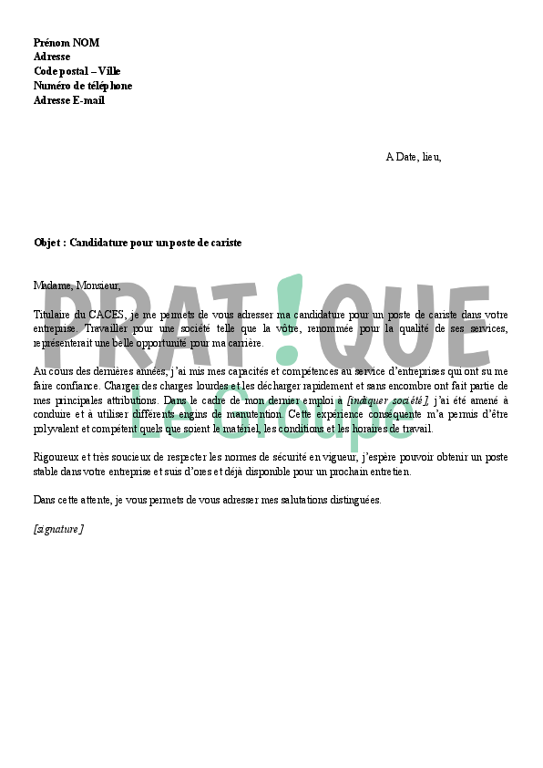 cover letter example  exemple de lettre de motivation pour un emploi magasinier cariste