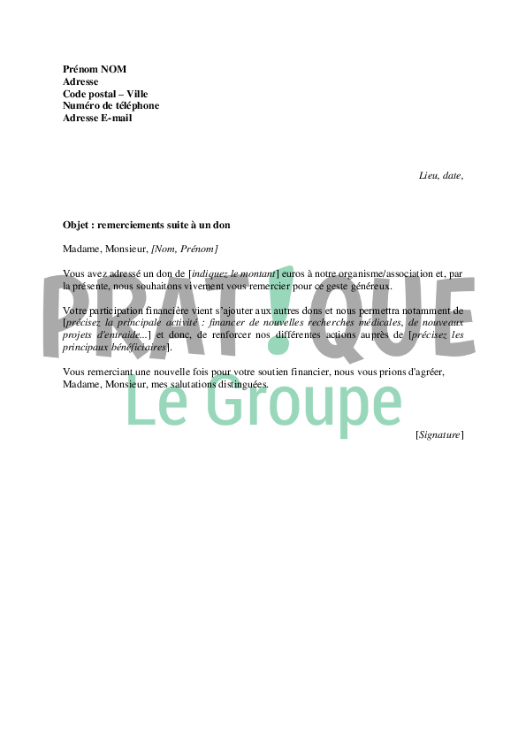 Exemple De Lettre De Remerciement Suite A Un Don  Covering Letter Example