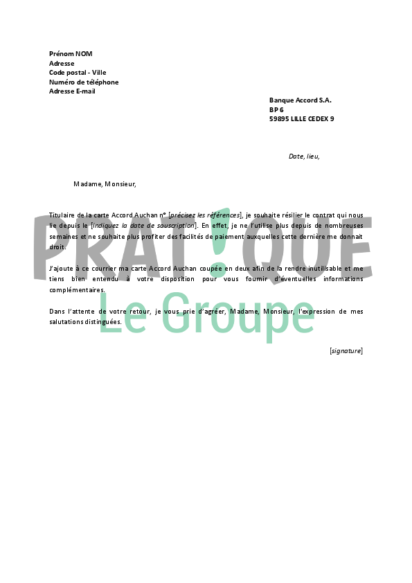 Nom De Pape En 6 Lettres Lettre de résiliation carte Accord Auchan | Pratique.fr