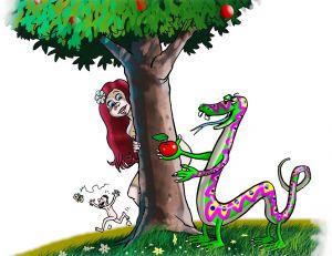 Illustration d'Eve rencontrant le serpent