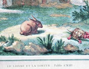 Illustration de la fable du lièvre et de la tortue