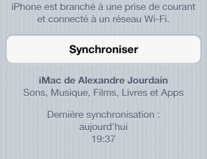 Menu Synchronisation Wi-Fi iTunes