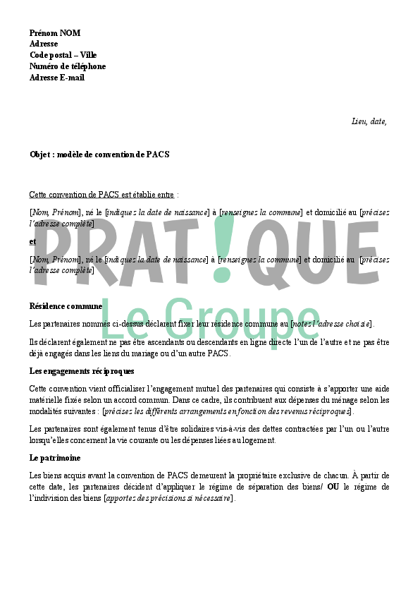 Lettre Modele De Convention De Pacs Pratique Fr