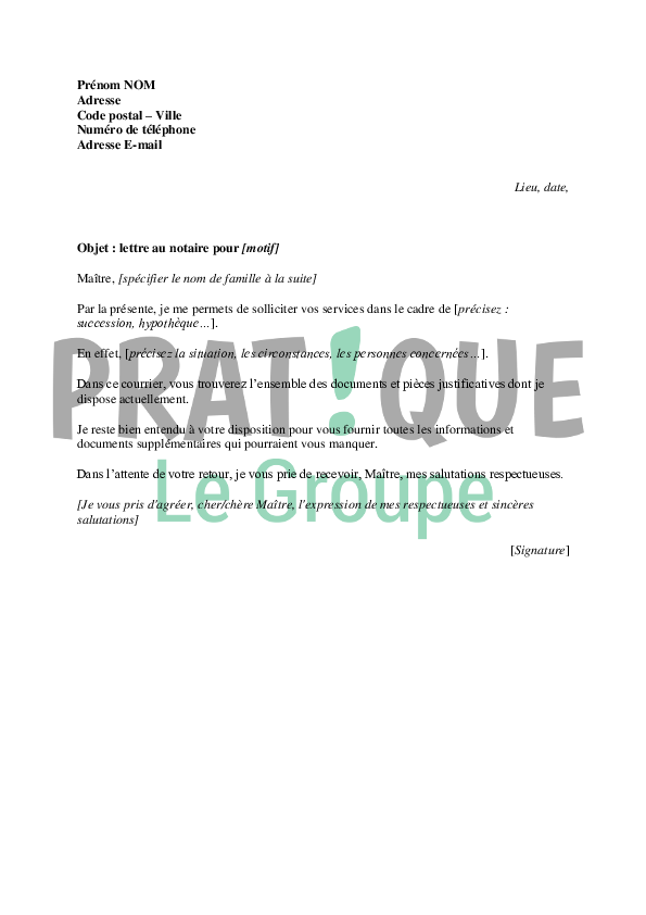 Lettre au notaire  Pratique.fr