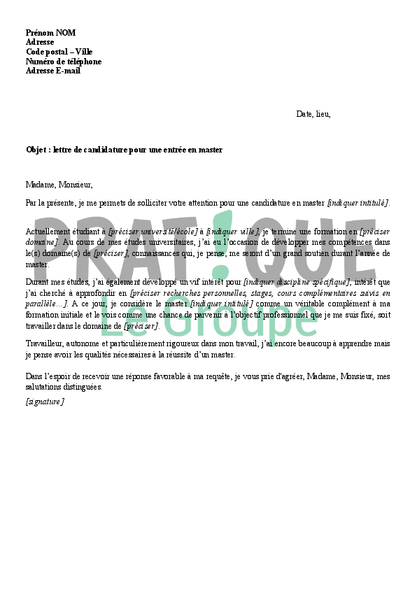 Lettre De Motivation Pour Un Master