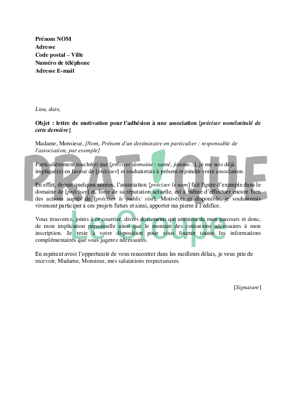 Lettre de demande d'adhésion à une association  Pratique.fr