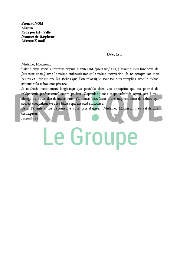 exemple de lettre de demande d augmentation de salaire