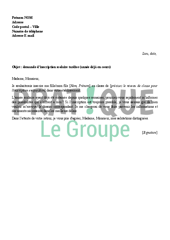 Lettre De Demande Dinscription Dans Une Ecole