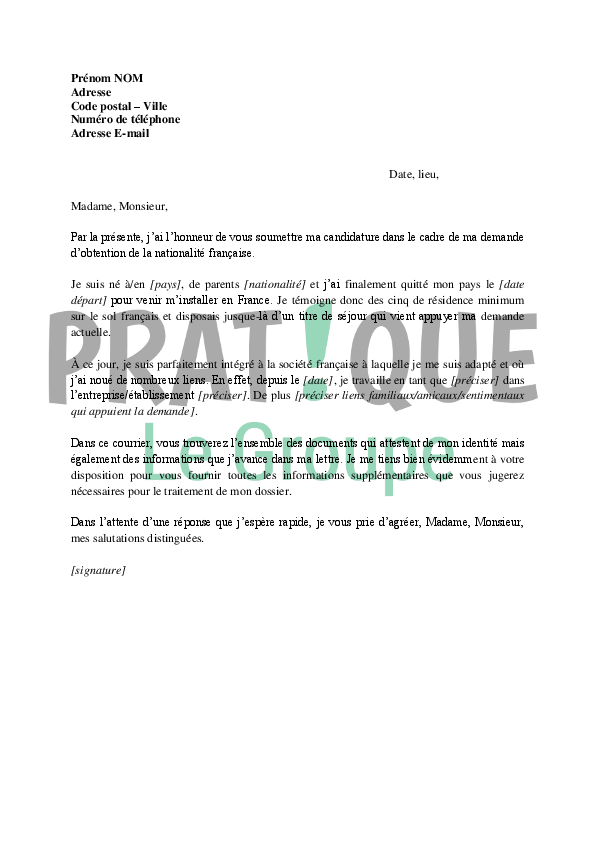 Lettre de demande de titre de séjour parent français