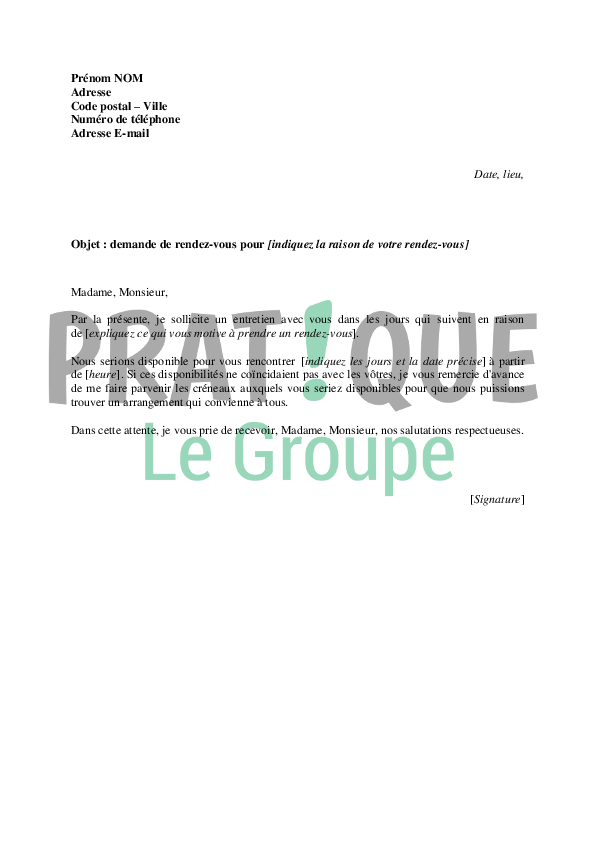 lettre type demande de rendez vous professionnel