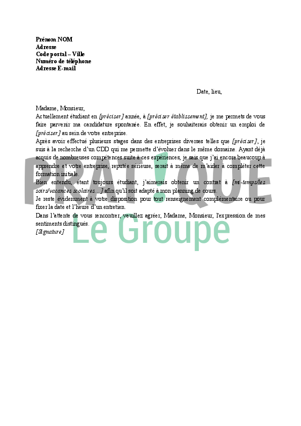 Lettre De Motivation Pour Candidature Spontanee