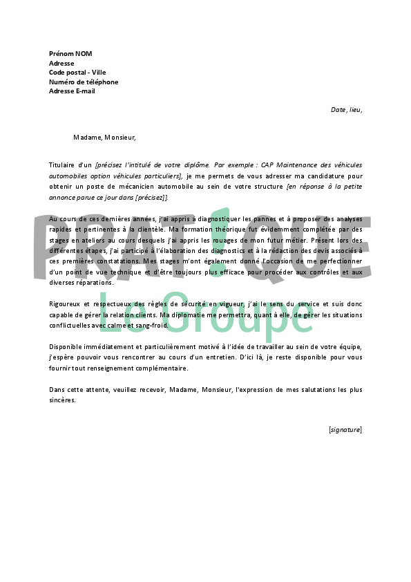 lettre de motivation electrotechnicien debutant