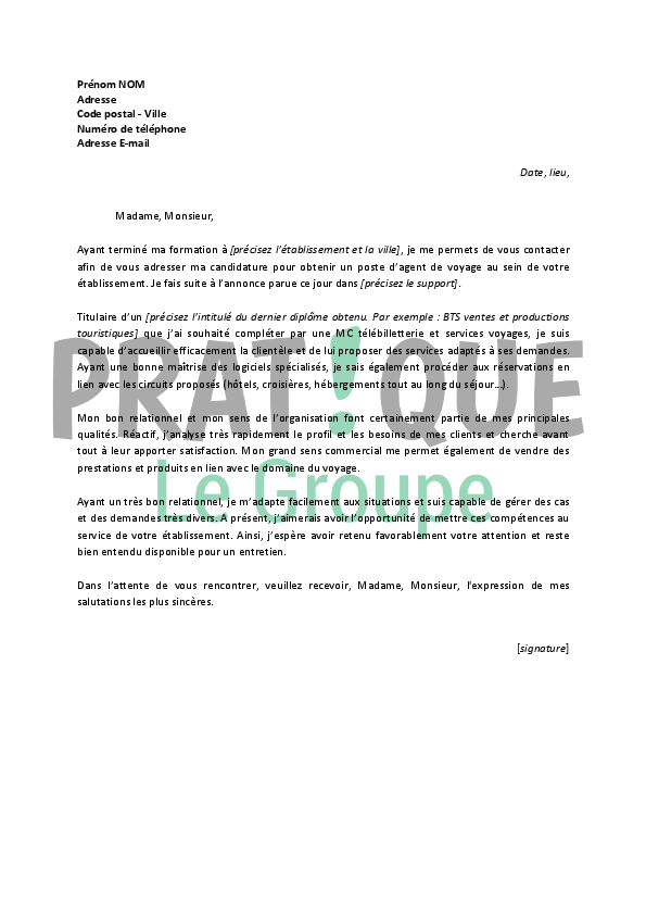 exemple de lettre voyage