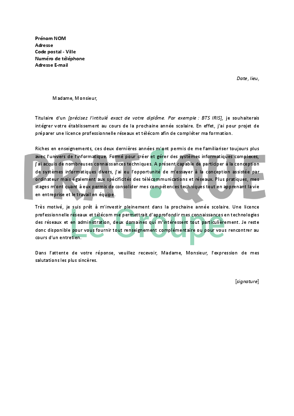 Exemple De Lettre De Motivation Pour Une Formation En Alternance