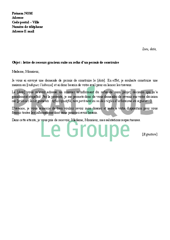 lettre de recours suite au refus dun permis de construire pratiquefr