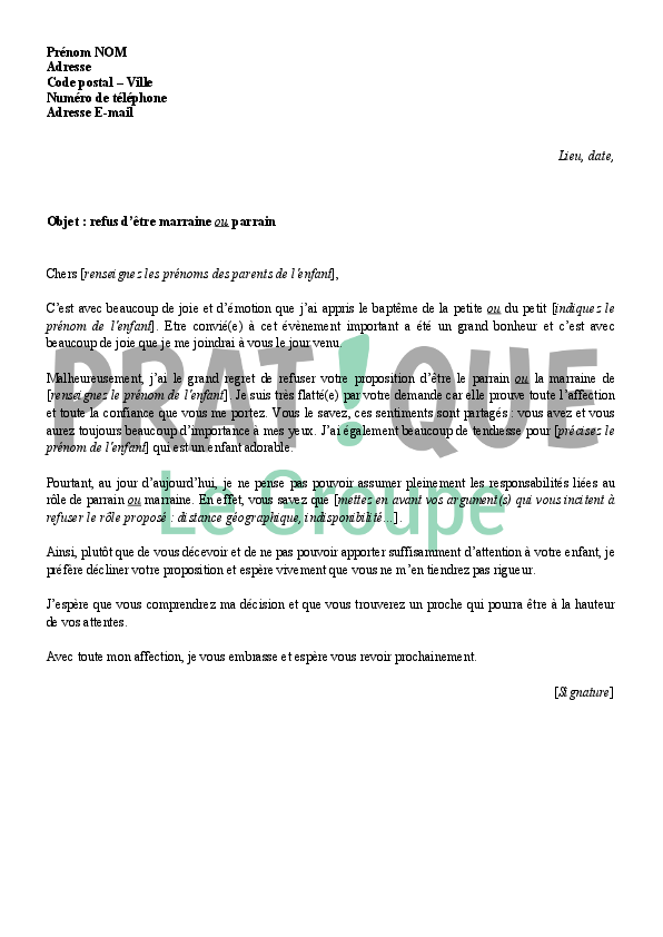 modele de courrier bapteme