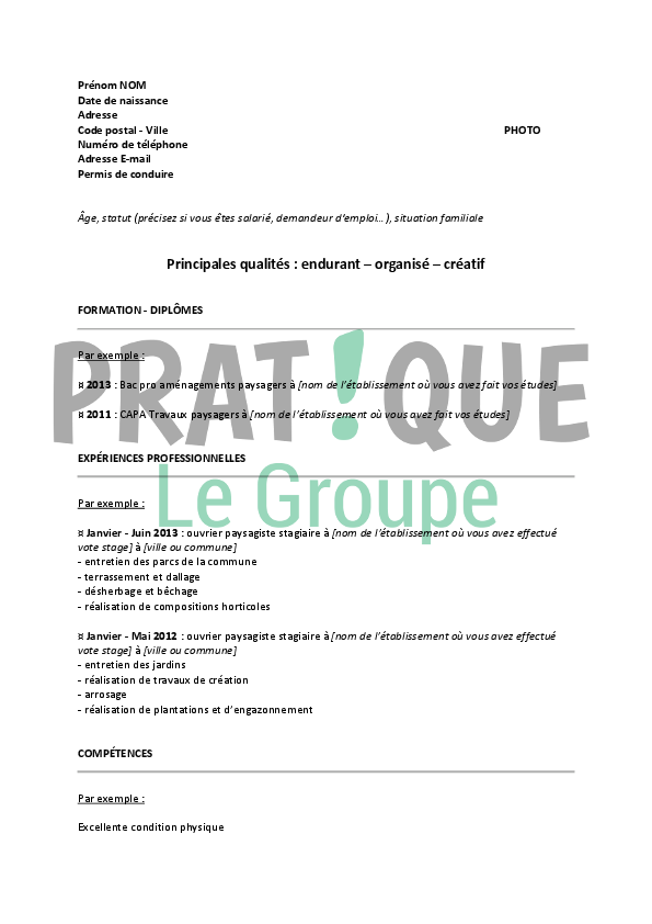 Exemple de CV ouvrier paysagiste