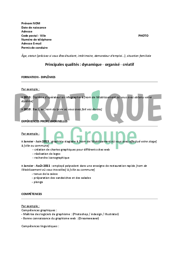 Exemple De Cv Debutant