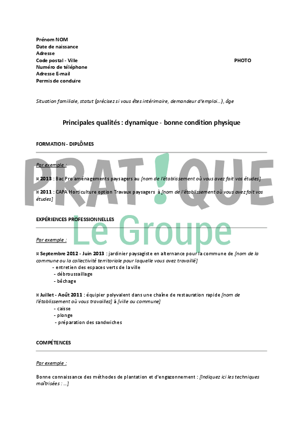 Modele De Cv Pour Un Emploi De Jardinier Paysagiste Debutant