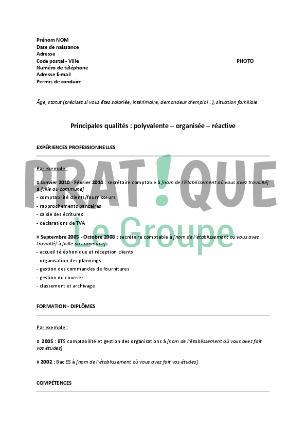 mod u00e8le de cv pour un emploi de secr u00e9taire comptable