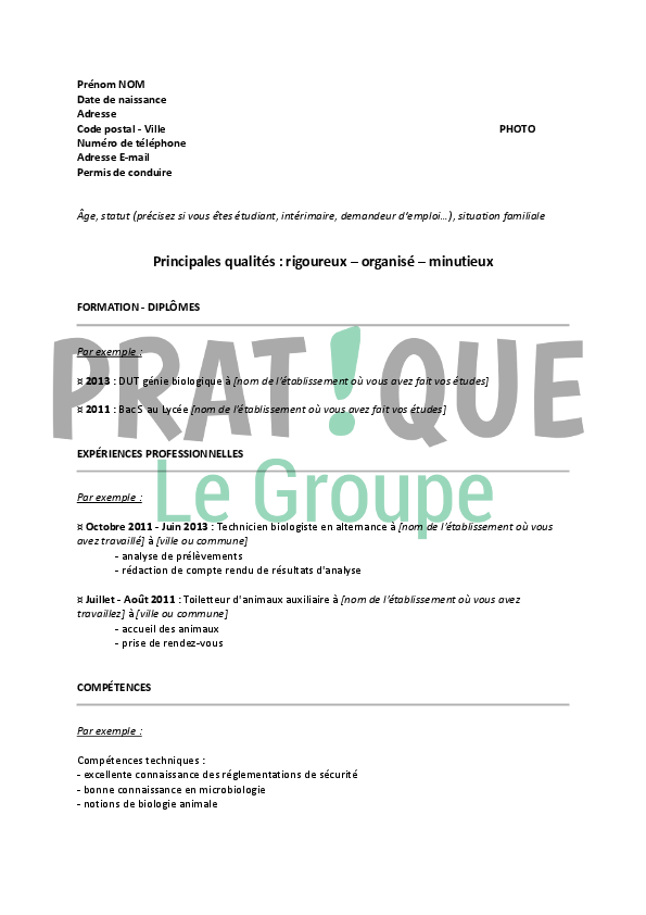 cv type technicien de laboratoire