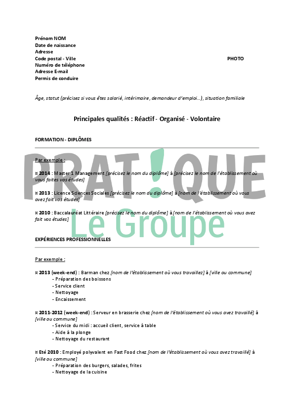 Modele De Cv Pour Un Job Etudiant D Employe Polyvalent Pratique Fr