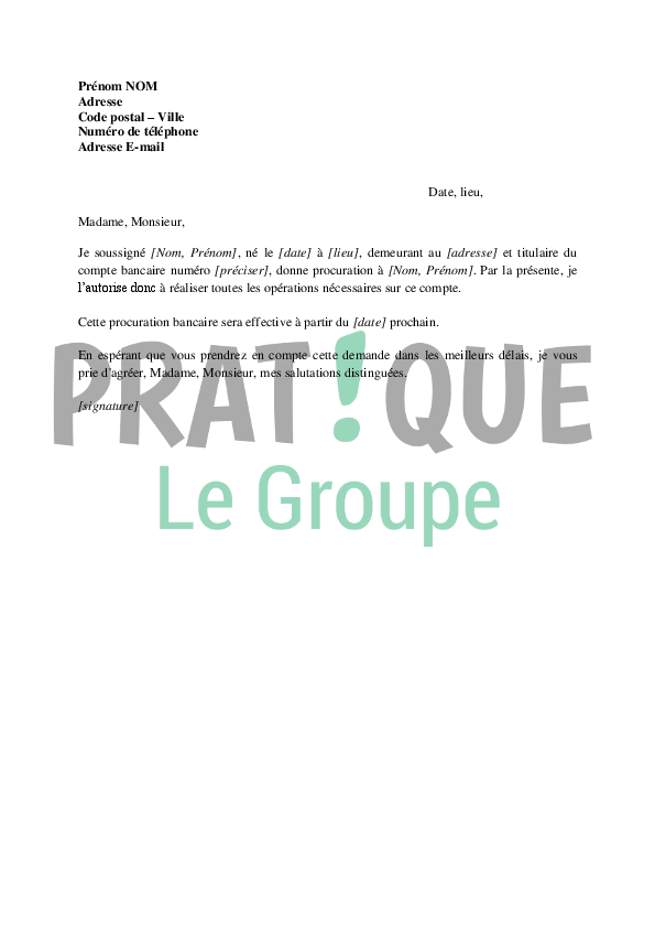 Procuration bancaire  Pratique.fr