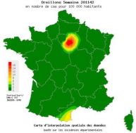 Répartition des cas d'oreillons en France en 2011
