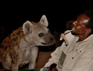 Un habitant d'Harar nourrissant une hyène - © Jacques Popinet