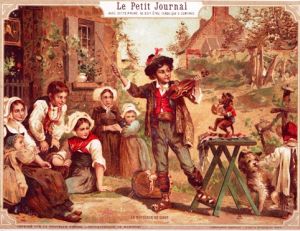 Chromo du Petit Journal présentant un montreur de singe