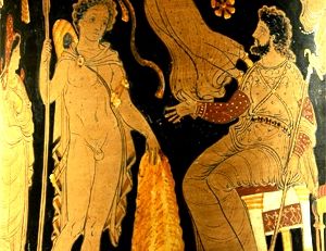Vase grec antique (340-330 avant Jésus-Christ) représentant Jason argonaute compagnon de Lynchée